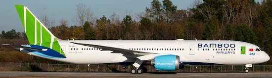 Boeing 787-9 Bamboo Airways with stand